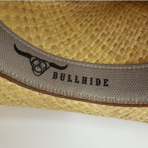 BULLHIDE straw Cowboy Hat Ranch Western Size M suede band Turquoise And Crosses